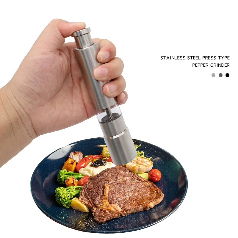 amz Hot Selling Thumb Pepper Grinder Stainless Steel Salt Grinder Pepper Mill Single Manual press Mini Salt Grinder
