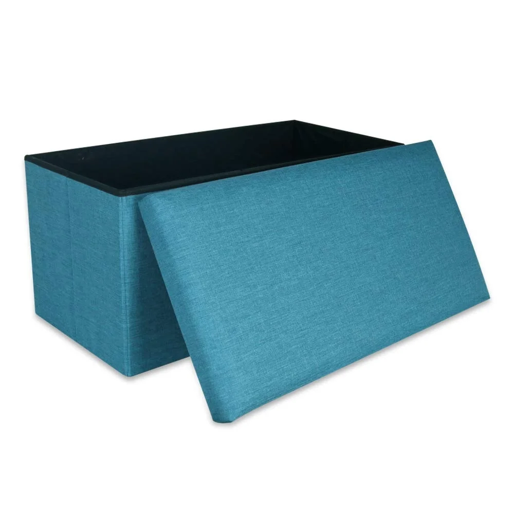 Space Saving Linen Fabric Folding Ottoman Bench Storage Large Storage Step Stool Chair Bench Fabric Home Stool & Ottoman