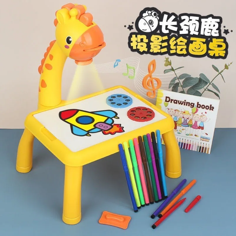 Popular Kids Toy Learning Education Projector Paint Table Children DIY Paint With Free Drawing Pens