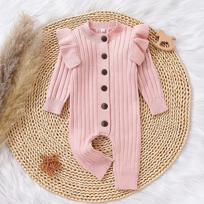 Baby Boy Girl Kids Clothes Fall Winter Buttons Clothing Baby Sweater Rompers Organic Cotton Knitted Long Sleeve Baby Jumpsuit