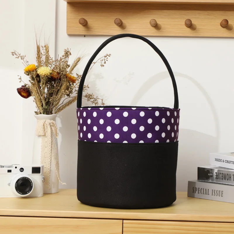 Mongram Trick Or Treat Candy Bag Custom Kids Gift Embroidery Fabric Polka Dot Halloween Buckets