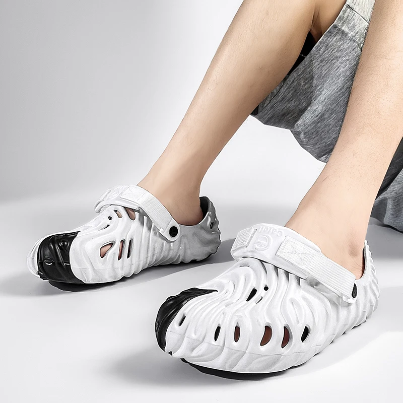 Couple Fingerprint Hole Shoes Men Wading Beach  Webbing Slippers Sandals