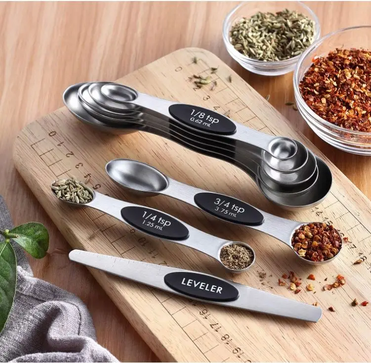 Magnetic Measuring Spoons Set Stainless Steel Dual Sided Stack able Teaspoon for Measuring Dry and Liquid Ingredients