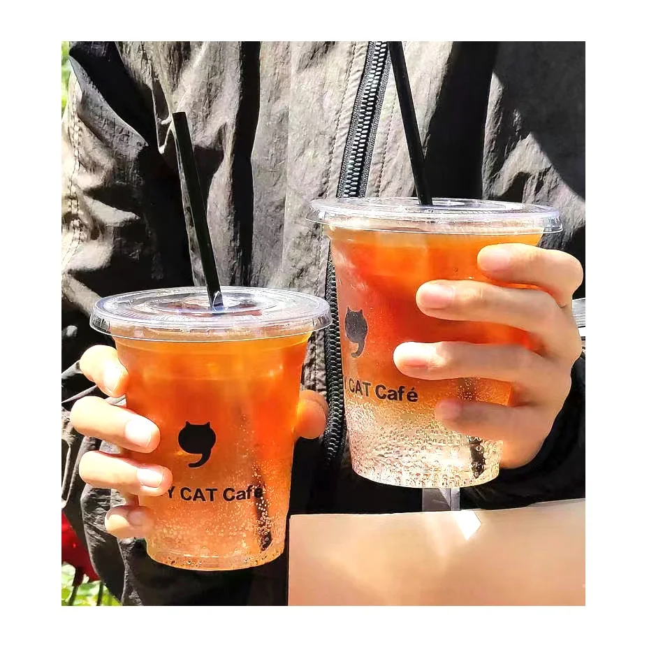 Прозрачные экологически чистые пластиковые кофейные чашки с логотипом под заказ прозрачные одноразовые стаканчики для воды крышкой