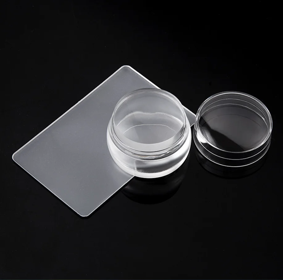 Amazon Hot Sale Silicone Jelly French Manicure Stamper Set Nail Art Stamping Polish Print with Cover Stencil Transfer Tool 3.1cm