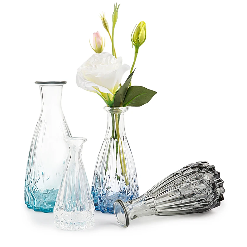 Ins north europe custom small clear gradient color glass vases for flowers home decor luxury wholesale