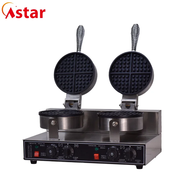 Best-seller Astar Snack Equipment 2-Plates Round Waffle Baker With Good Price
