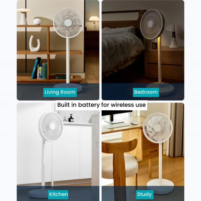 Electric 12V BLDC Rechargeable Fan Electrical Storage Floor Pedestal Circulating Air Battery Standing Fan With Remote Control