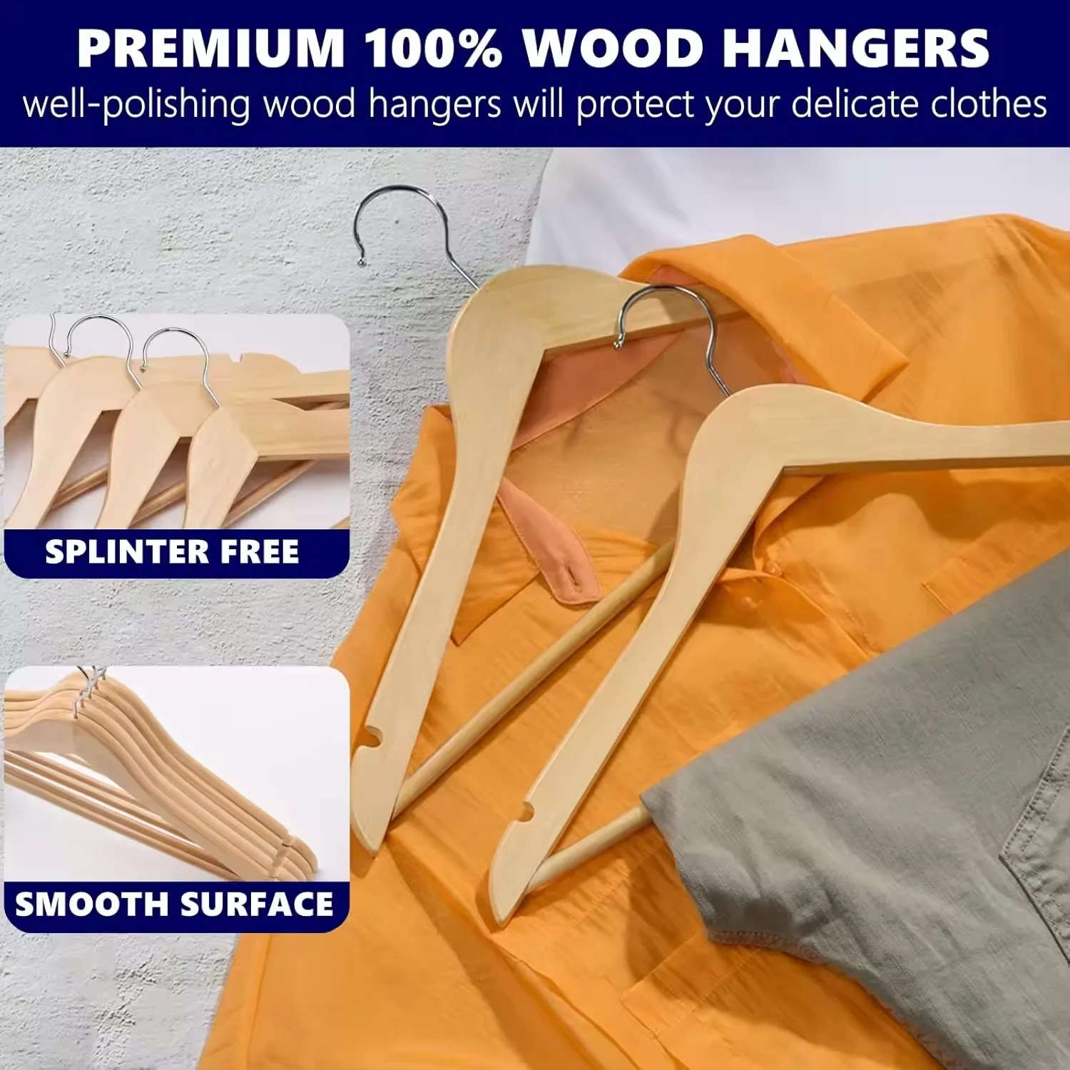 Wholesale Hot Selling High Quality  Wooden Suit Hanger  with Non Slip Bar Heavy Duty Hangers Clothing Wooden Coat Hangers