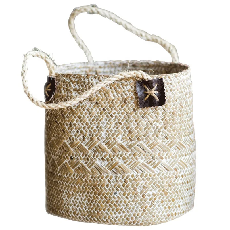 Natural Straw Flower Basket Flower Tube Flower Vessel Vase Storage Basket Decorative American Country Desktop Crafts