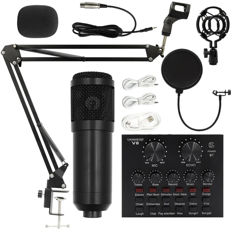 Professional V8 Audio Sound Card & Mixers And Microphone Set Live Broadcast Podcast Recording Usb Studio Audio Interface
