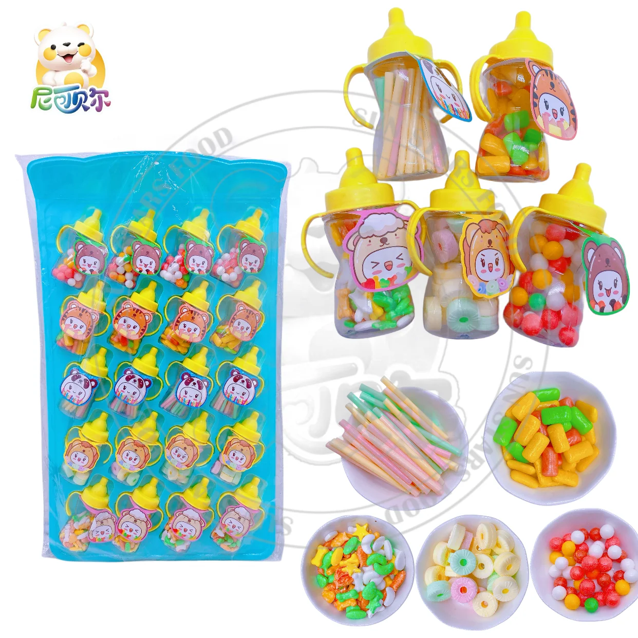 Wholesaler Soft Candy in Cartoon Toy Style Big Baby Bottle Hangs Every Flavor CC Stick Gummie Watermelon Bubble Gum Dinosaur Egg