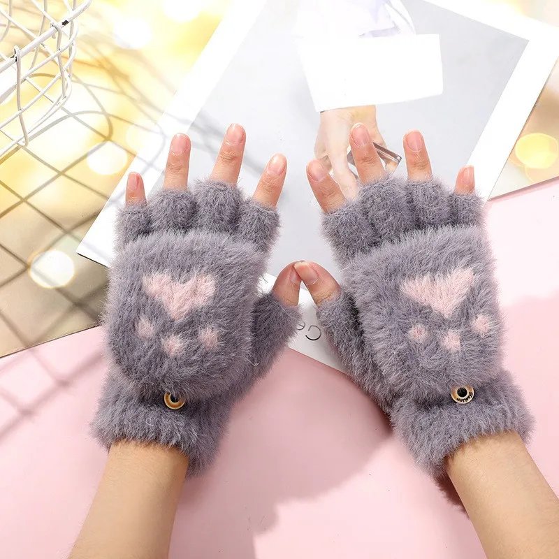 Hot Sell Knitted Flip Half Finger Gloves Women Winter Touchscreen Gloves