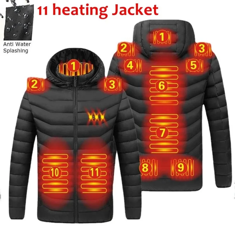 Men Winter Warm USB Heating Jackets Smart Thermostat Pure Color Hooded Heated Clothing Waterproof Warm Jackets R1832