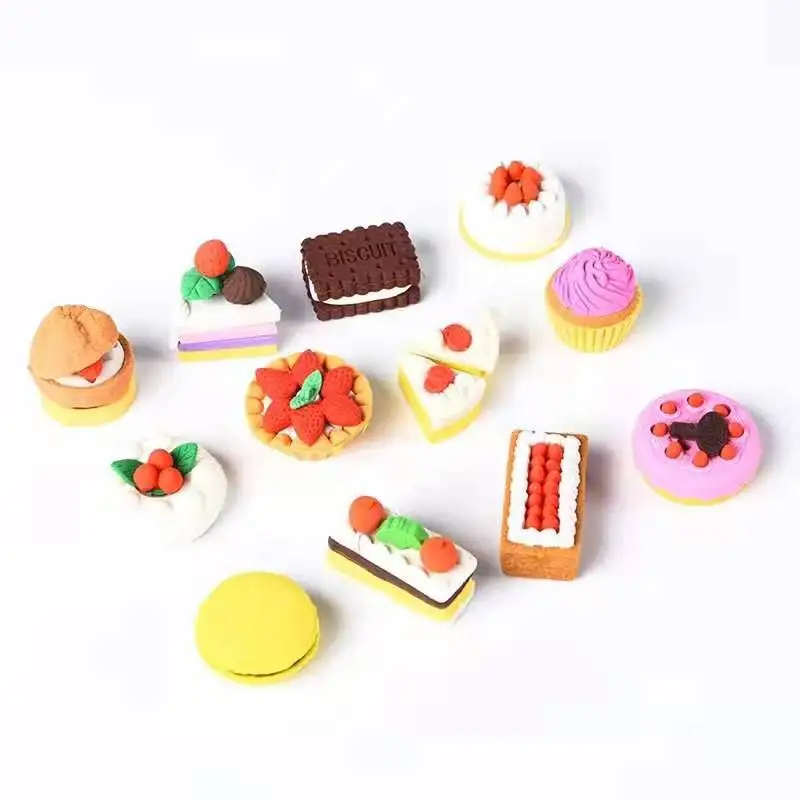 Wholesale New Promotional Hamburger Cake Dessert Sweet Buns Custom Pencil Eraser For Study