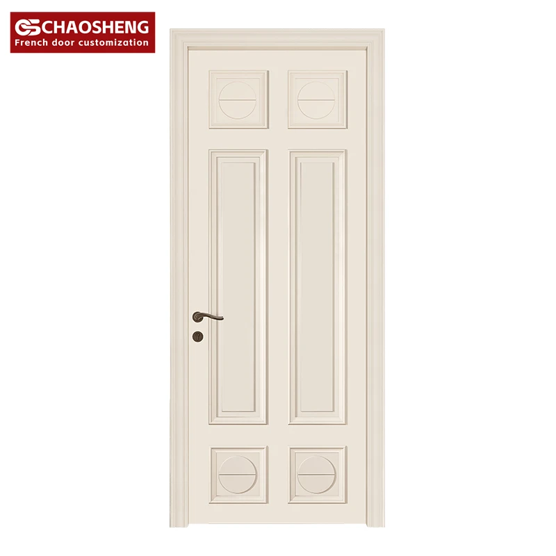French Design White MDF Slab Interior Door Soundproof and Finished Solid Wooden Door for Bedroom