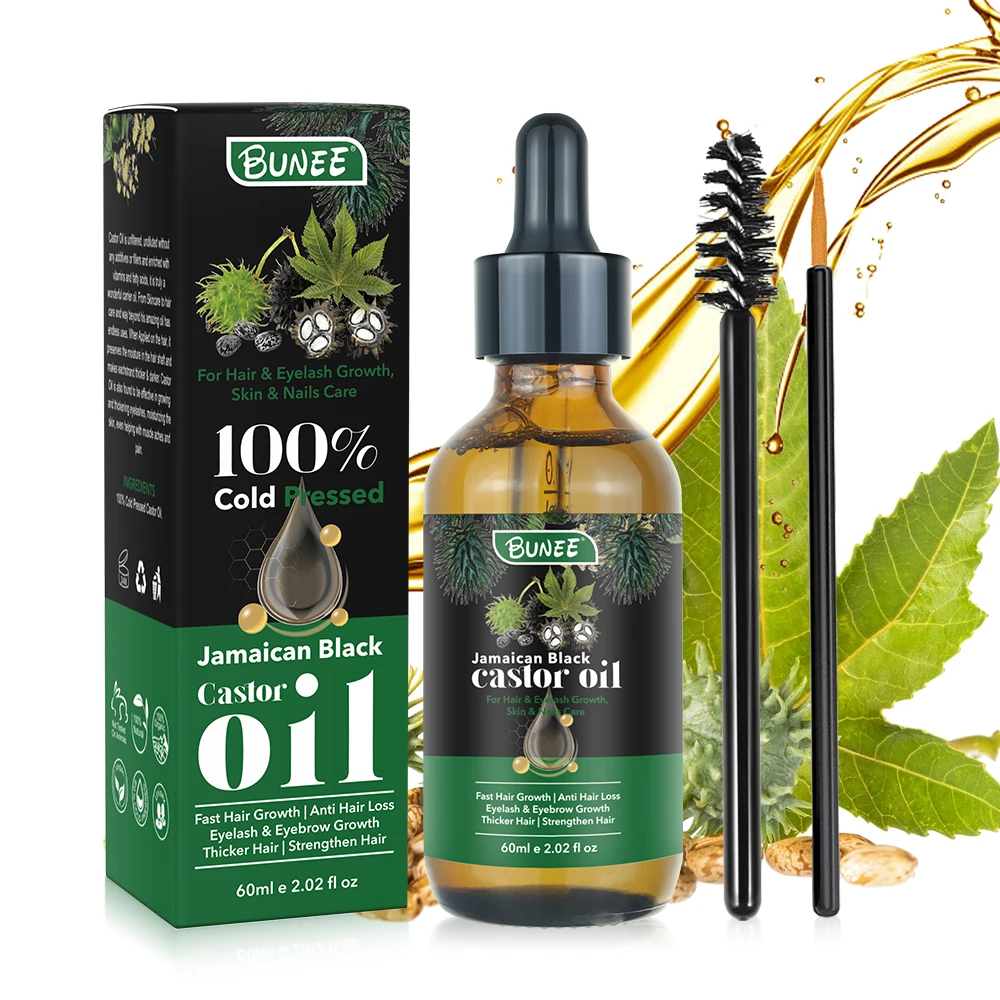 OEM ODM Jamaica Cold Pressed Black Castor Oil Anti Inflammation Anti Hair Loss sulfate Castor oil for Eyelashes Hair Growth Set