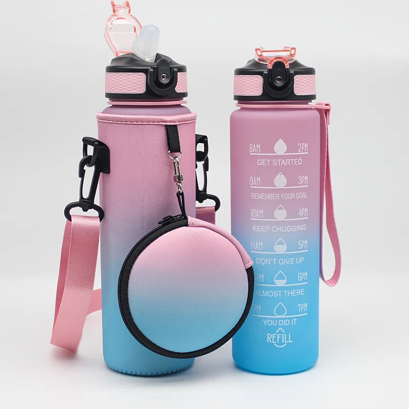 Factory Customized Water Bottle Carrier Bag Holder Protective Cover Neoprene Bottle Cooler Sleeve with Shoulder Strap and Pouch