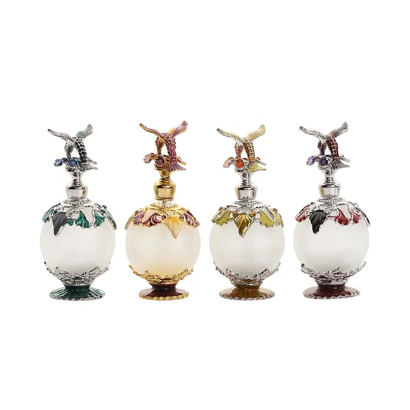 25ml Vintage Patented Metal Hummingbird Perfume Bottle Glass Pocket  Essential Oil Refillable AttarBottles Table Home Decoration