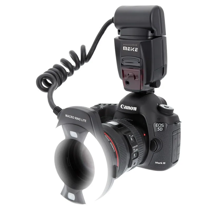 
 Meike MK-14EXT Canon E-TTL Кольцевая вспышка для Canon 5D II III 6D 7D 60D 70D 700D однообъективных зеркальных фотокамер 7 переходных колец  