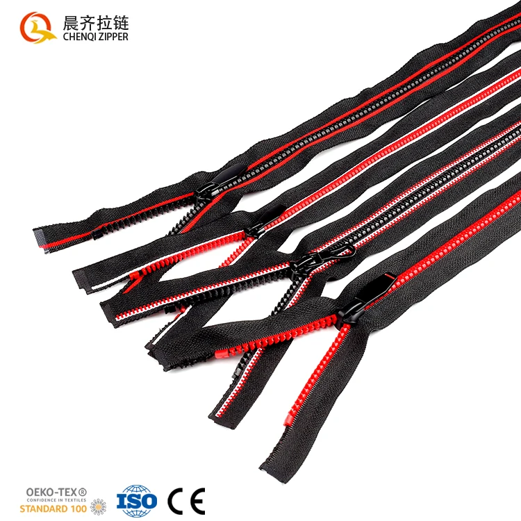 Factory wholesale two way open long chain double sided zipper colorful cylindrical teeth zips with auto lock sliders for jackets