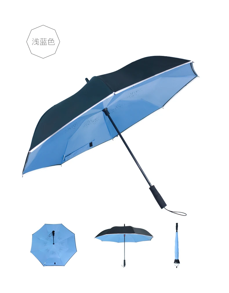 2022 Double layer Car Reverse Manual open straight handle reflective edge Inverted Umbrella