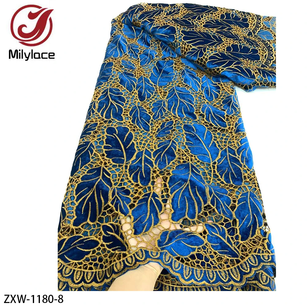 Newest Velvet Floral Embroidered Fabric African Tulle Net Lace Fabric For Party Dresses