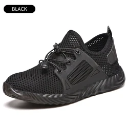 Fashion outdoor Artifical leather sole Men sneaker safety sport works mesh shoes with Steel Toe, Male Breathable Safety Boot Men