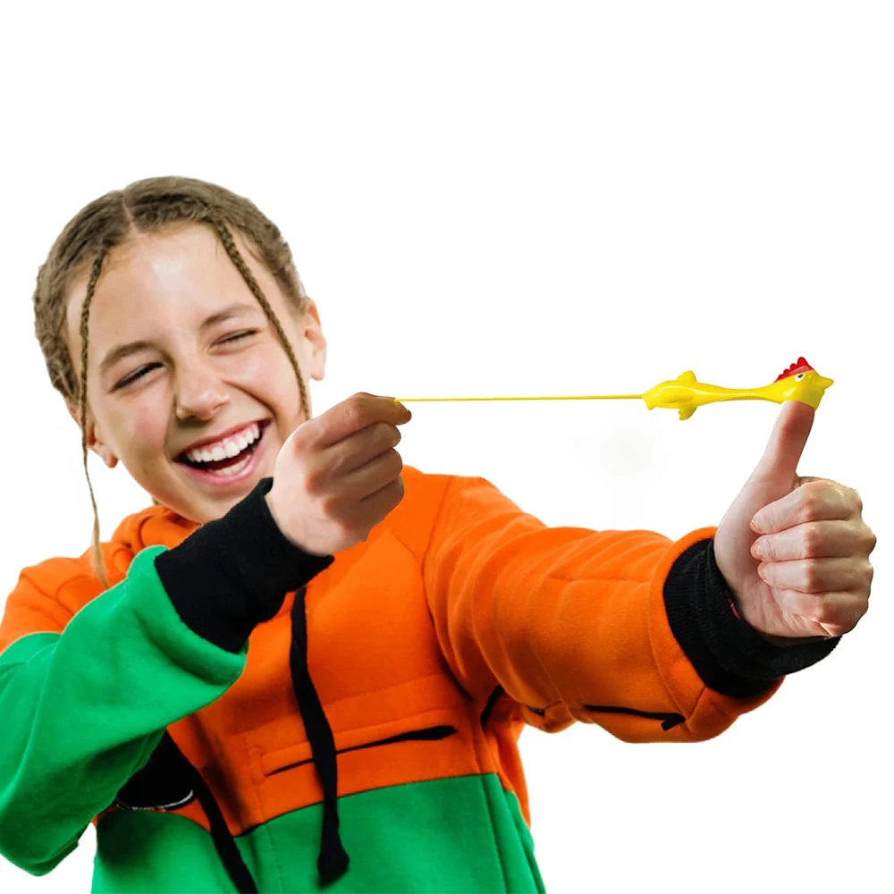 Small Toys Stress Reliever Toys TPR Sticky Flying Catapult Turkey Soft Finger Slingshot Sticky Flying Chicken for Kids Toys