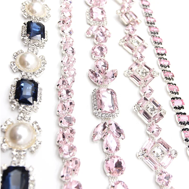 Wholesale Rhinestones Crystal Pearl Chain Trim With Cup Trimming Rhinestones For Accessories