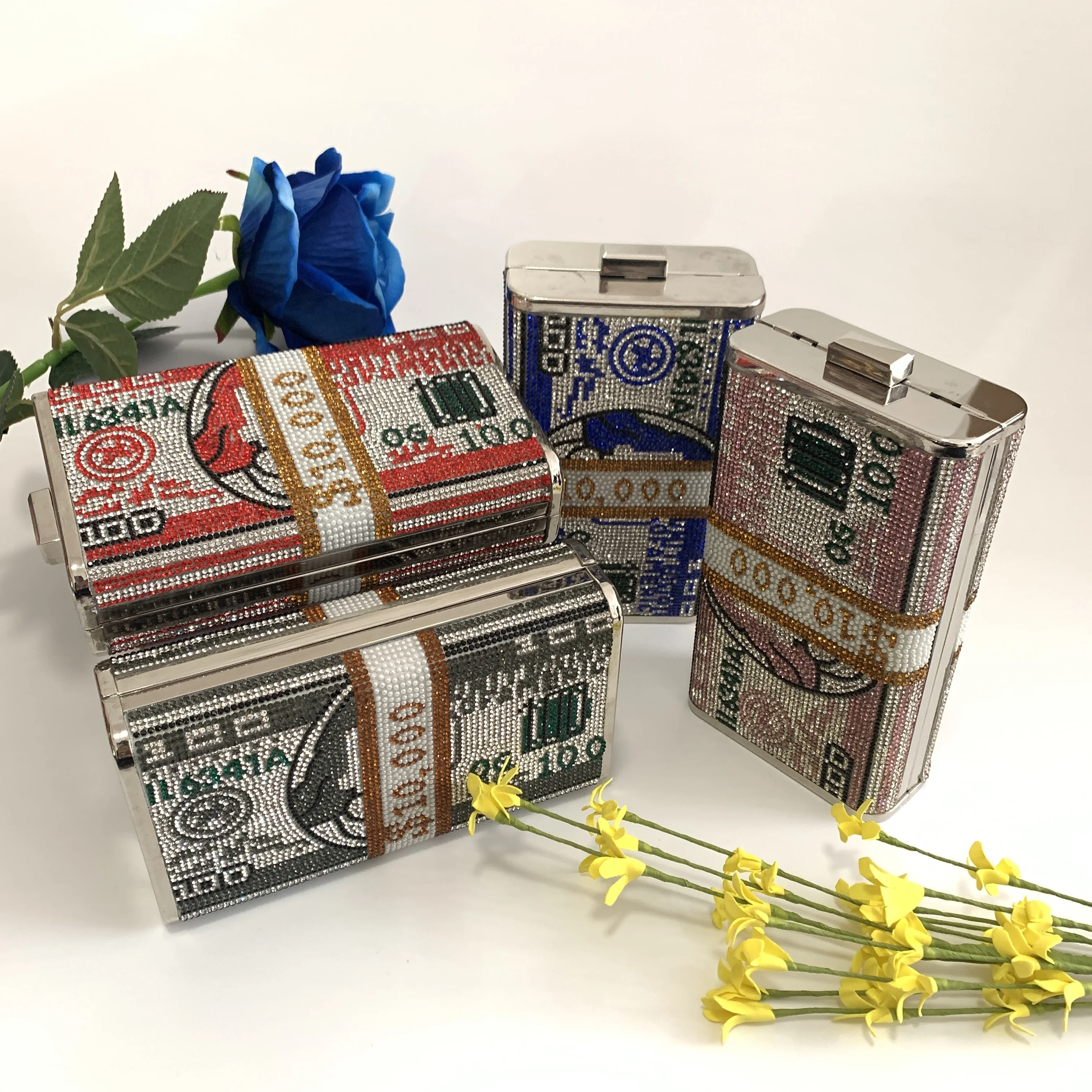 
Dollars Crystal Clutch Purses Women Diamond Evening Bags Party Cocktail Rhinestone Handbags Wedding Dinner Bag Money Clutch 