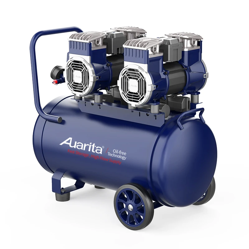 High Pressure Dual Cylinder Air Compressor Machine 220V Mobile Oil Free Silent Air Compressor