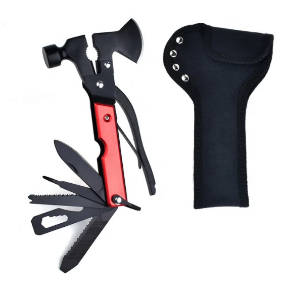High quality 15 in 1 combination tool set stainless steel aluminum alloy handle hammer axe outdoor camping tool