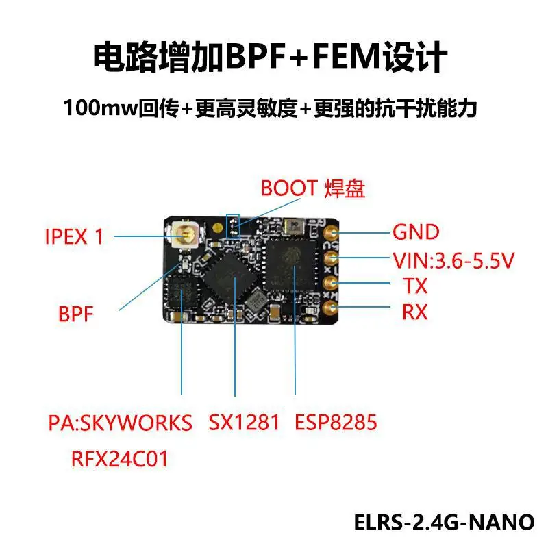 BAYCK ELRS 915MHz/2.4GHz NANO ExpressLRS Receiver with T type Antenna Support Wifi upgrade for RC FPV Traversing Drones Parts