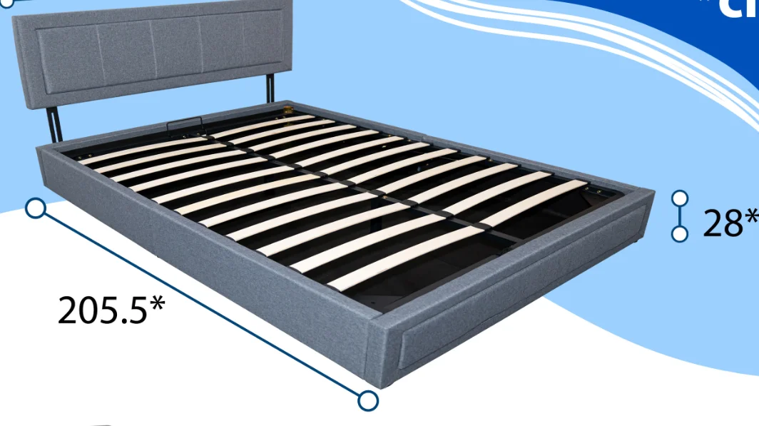 Hot selling grey bed with gas lifting  bedroom furniture