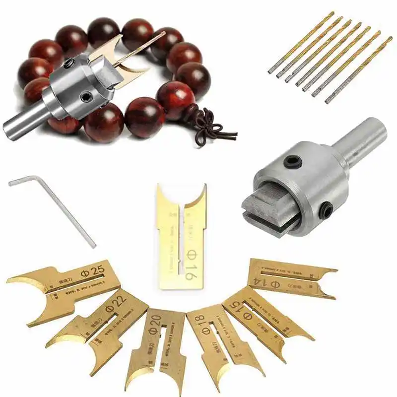 HUHAO buddha beads cnc router bit round bead knife CNC Milling Cutter wood cutting handle wrench blades drills16pc/set