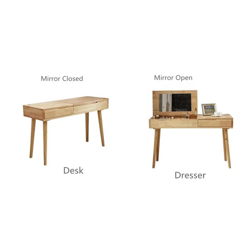Hidden Mirror with Jewelry Storage Drawer Design Bedroom Furniture Japanese Style Brief Wooden Dressing Table Dressers
