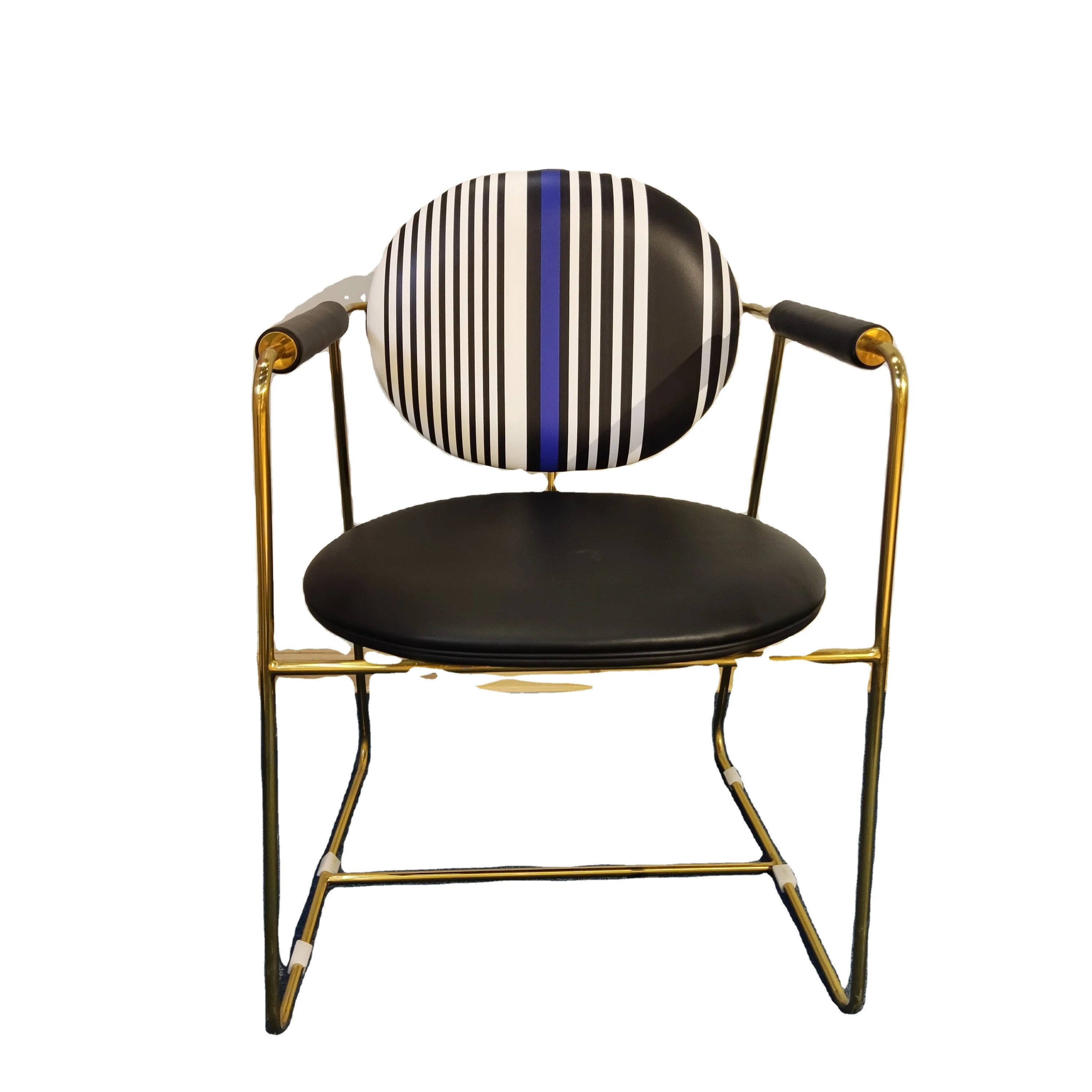 Modern luxury Italian minimalist style stainless steel Embroidered leather Classic stripe leather back dining room chairs