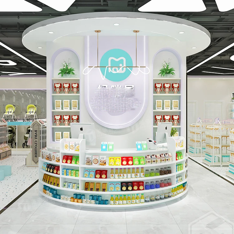 Supermarket Checkout Counter Equipment Shop Cash Counter Fashion Wood Checkout Counter Meicheng