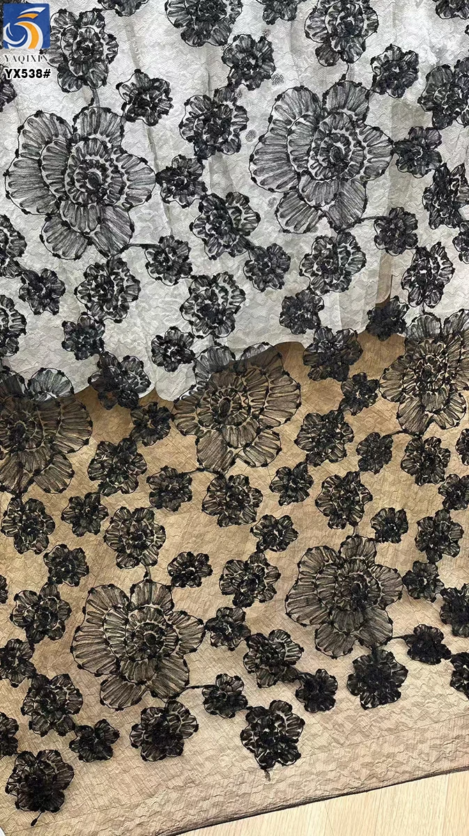 YX538 2025 New Products Hook Flowers Mesh Embroidery Fabric Dresses Women White Tulle Embroidery Fabric
