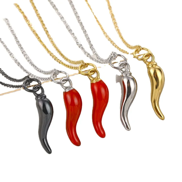 Wholesale Cute Jewelry Stainless Steel Red Pepper Necklace Vegetable Pendant Chili