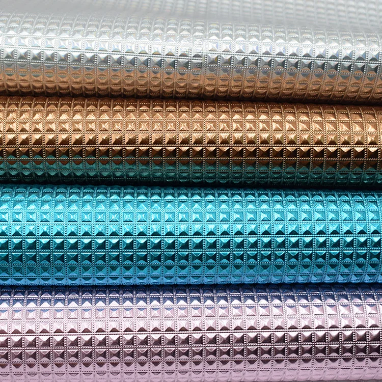 Diamond Metallic Square Embossed High Glossy Foiled Synthetic PU Leather for Bag Shoe