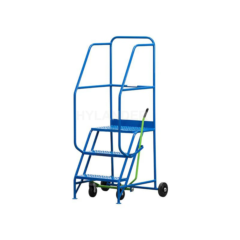 Warehouse supermarket portable step moveable stair rolling mobile ladder safety platform ladder 3 step