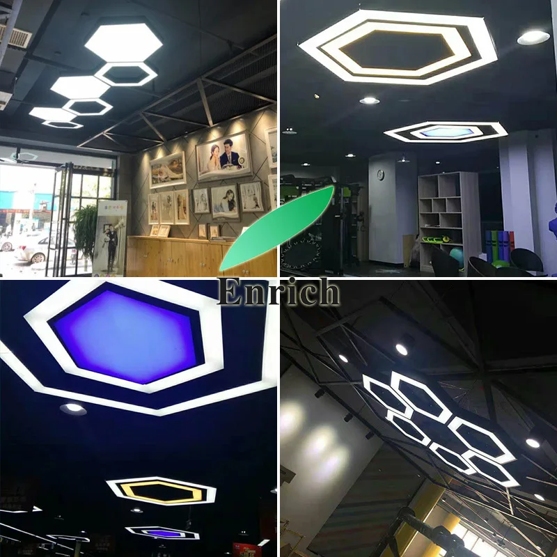 Ceiling Light Hexagon LED Pendant Chandelier With Hollow/solid Type 1000mm Industrial Iron Warm White Switch Control