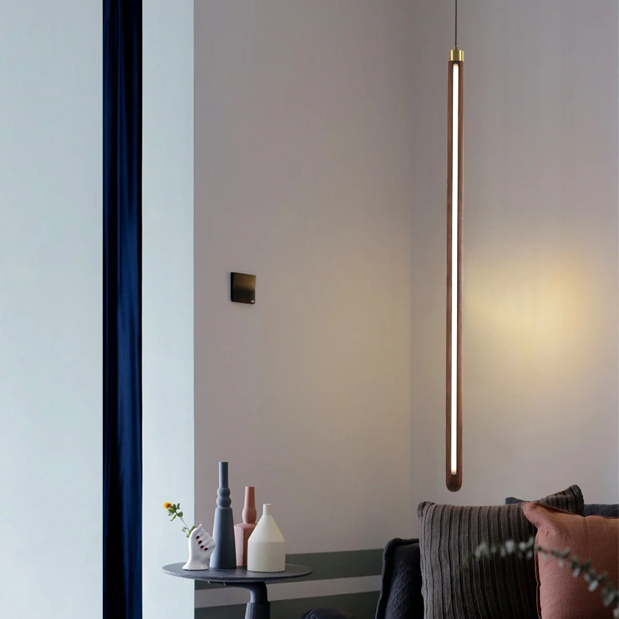 zhongshan Modern Minimalist Long Solid Wood Led Living Room Bar Table Dining Room Lamp Led Chandelier Linear Light Bar