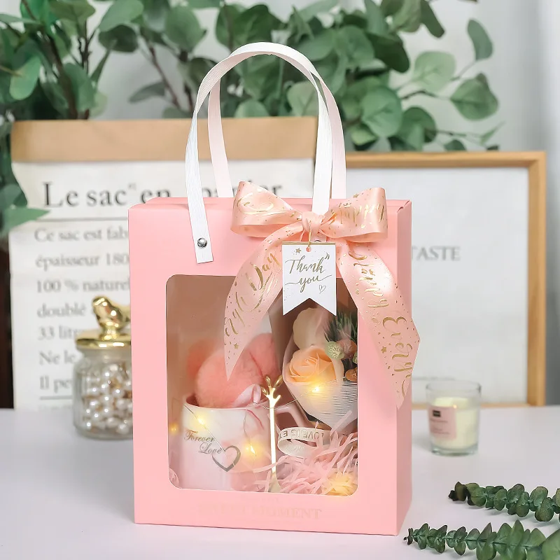 Customize Size Oem Custom Logo Luxury Large Pink Gift Carry White Cardboard Paper Shopping Bag With Window