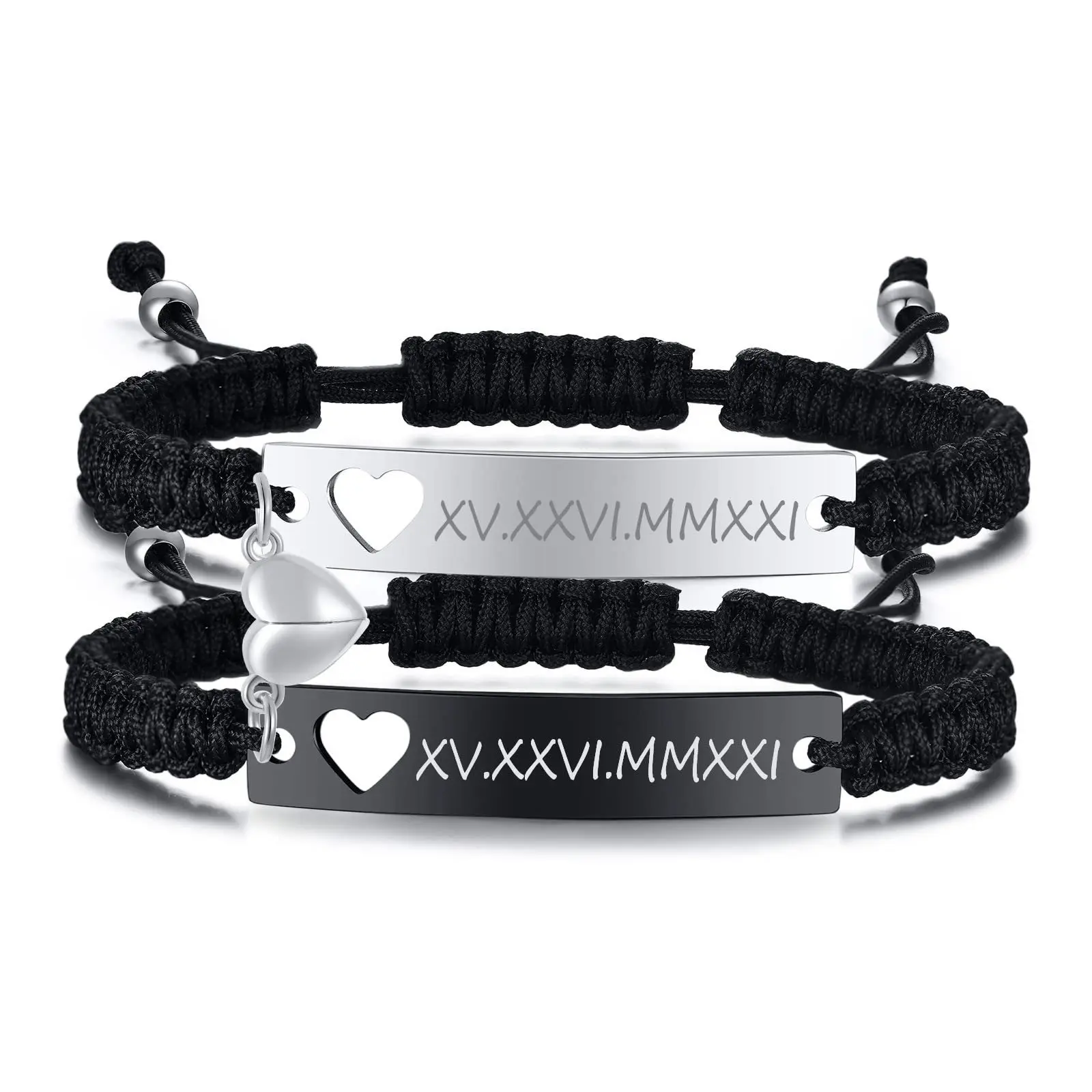 Yiwu Factory Wholesale Unisex Woven Bracelets Fashion Cutout Lettering Adjustable Braided Stainless Steel Bracelet Set For Lady