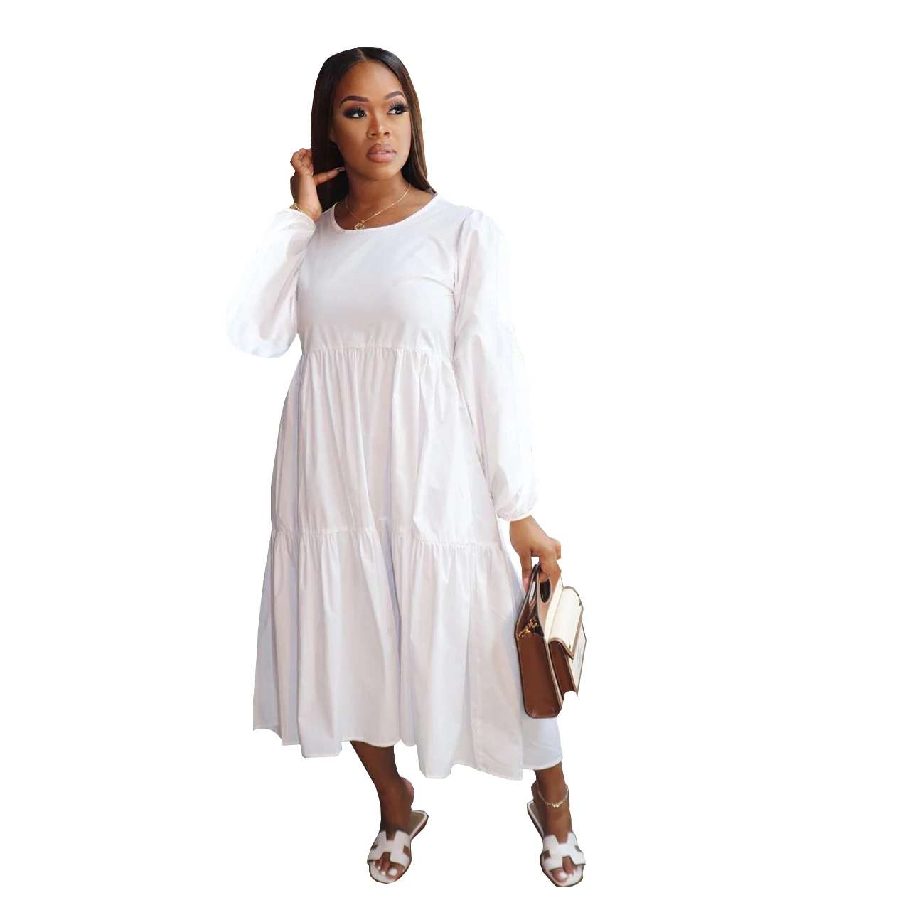 
Trending products women long sleeve long dress plus size dress solid color woman one-piece dress 