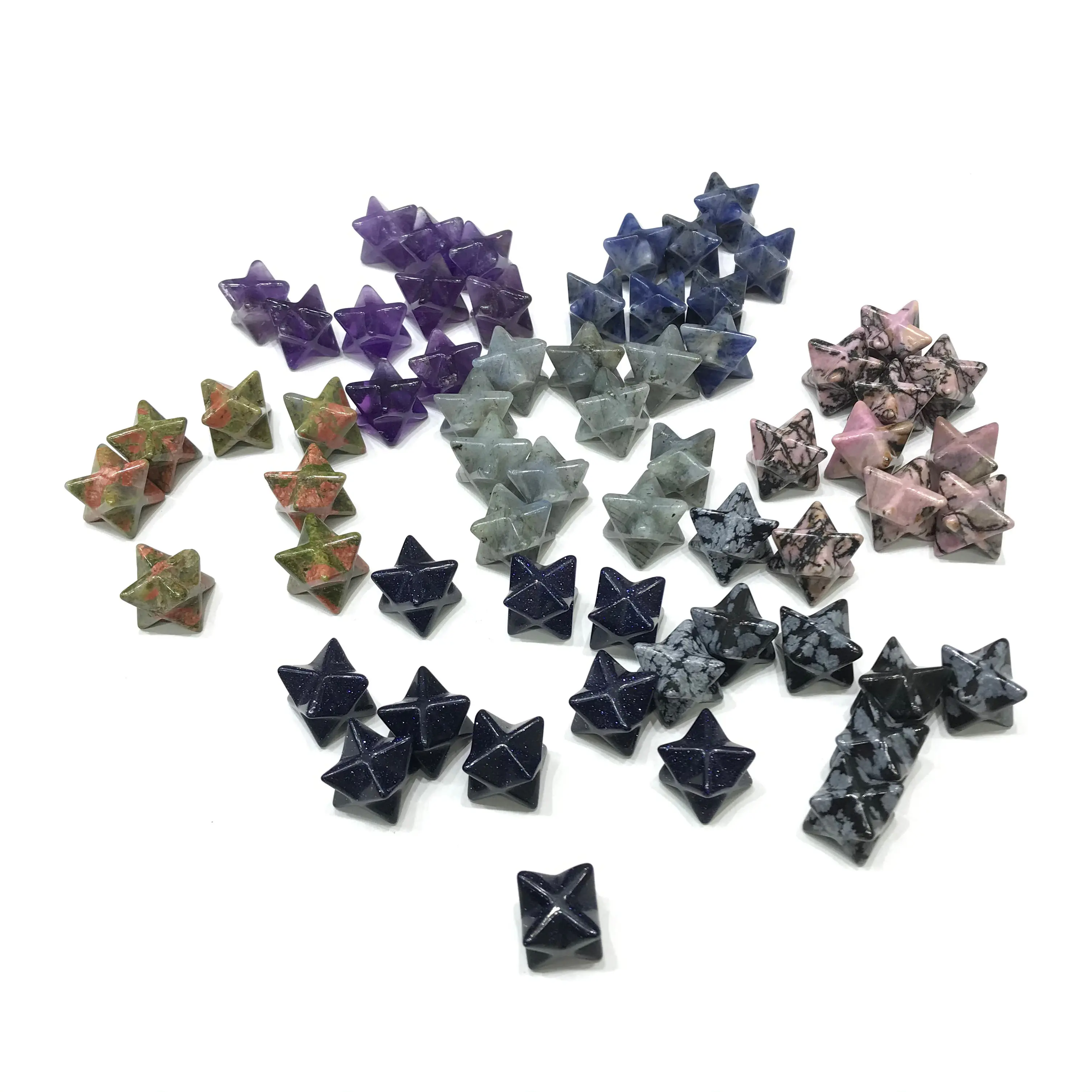 Natural High Quality Mini Rhodonite Unakite Crystal Merkaba Anise Star For Pendant Decoration