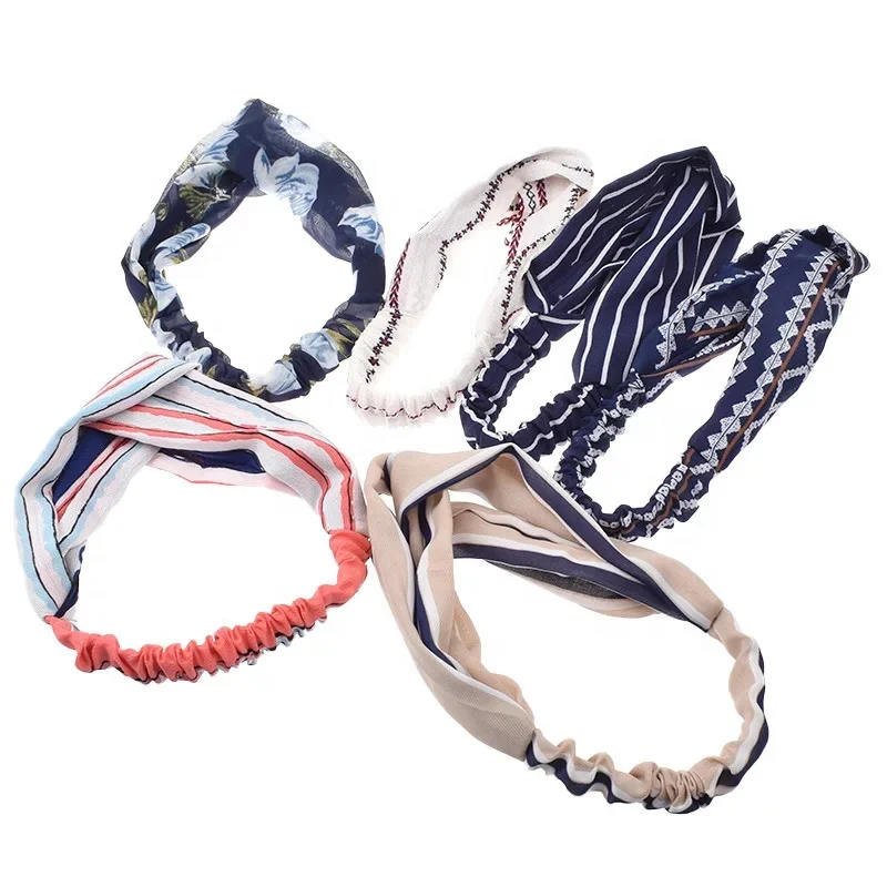 
KENSHELLEY 2020 New Arrival Print Headband Multicolor Elastic Hair Accessories Fashion Knotted Cross Headband For Women And Girl 